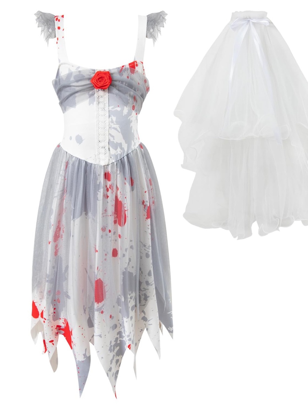 Zombie Bride Costume GIRLS Size 5-6Y Halloween Dress Vail